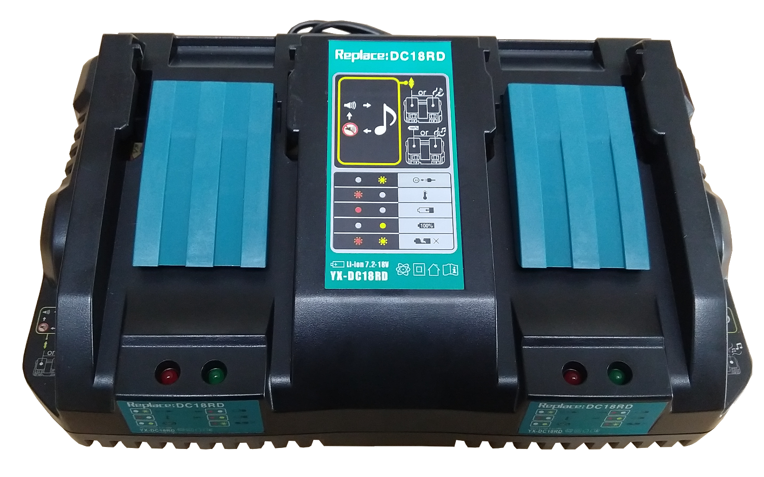 Compatible duo lader voor 14,4V en 18 volts accu's van Makita